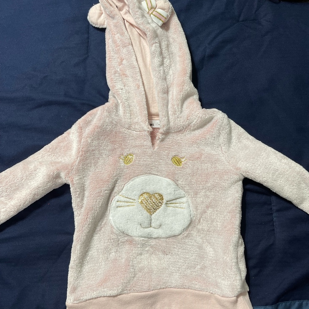🔴🔴Toddler Girl Pink Bear Hoodie Sweater & Purple/Pink Swan Sweater Set Bundle